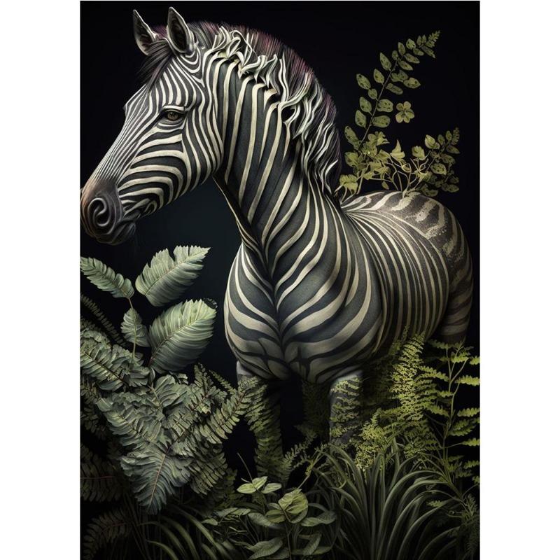 Vintage Animals In the Jungle, Flowers, Canvas, Painting, Poster Printing, Peacock, Tukan, Parrot, Elephant, Monkey, Wall Painting