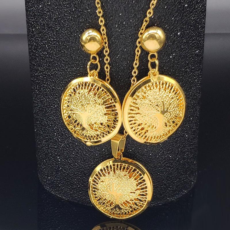 Islam Flower Stainless Steel Jewelry Sets for Women Gold Color Necklace Set Jewelry eensemble de bijoux en acier inoxydable luxe