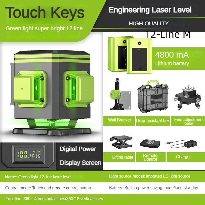 4D 12/16 Line 360° Portable Self-Leveling Spirit Level Horizontal and Vertical Cross Laser Projector New Green Light Laser Level