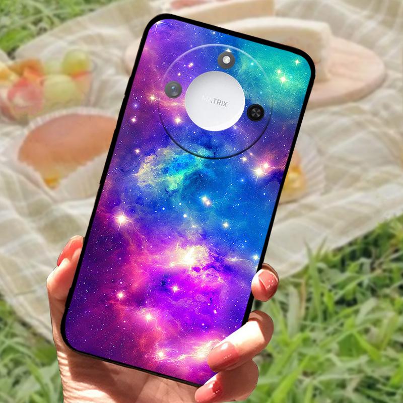 For Huawei Honor X60 Case Flowers Painted Cover Black Silicone Soft TPU Phone Case For Honor X60 Protective Shell Bumper