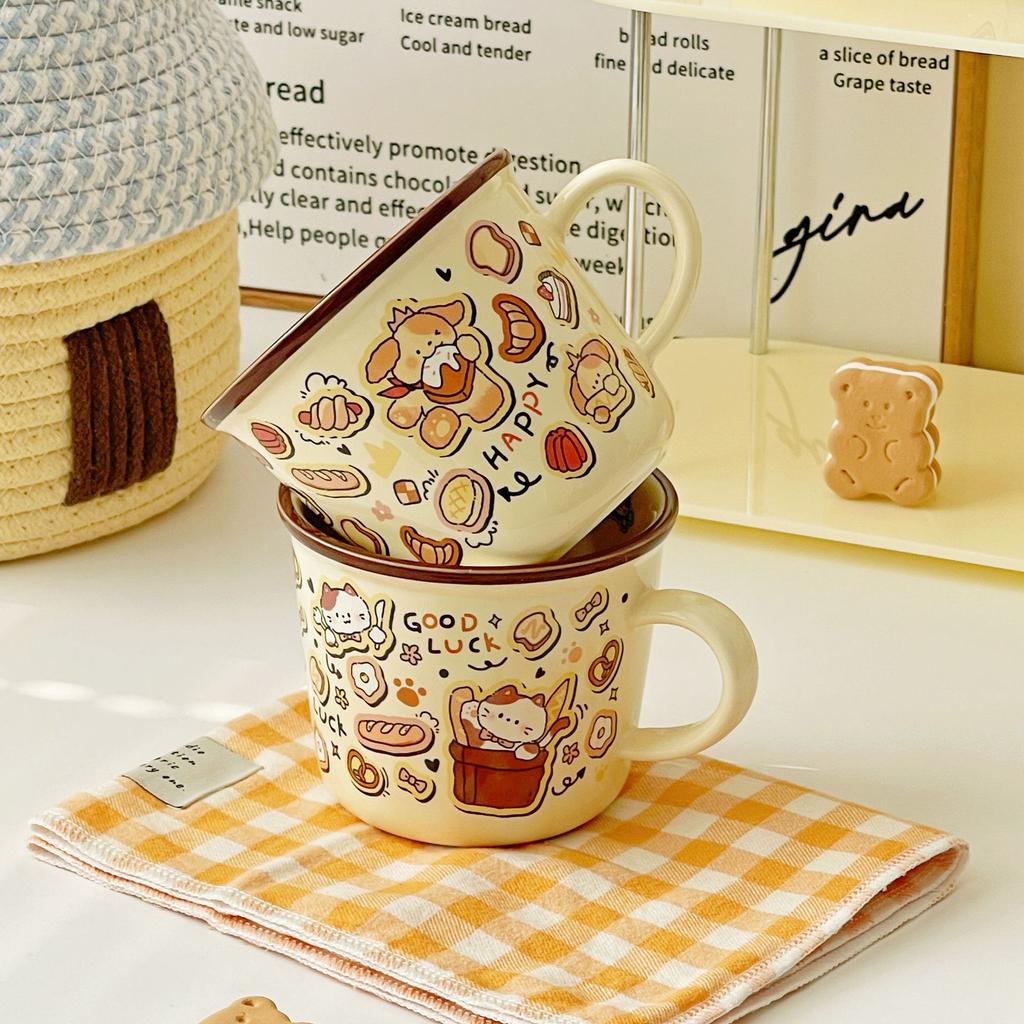 Retro Cartoon Animal Ceramic Cups Large Capacity Cute Mugs  Couple Drinking Cups  Breakfast Coffee Cups  Souvenirs