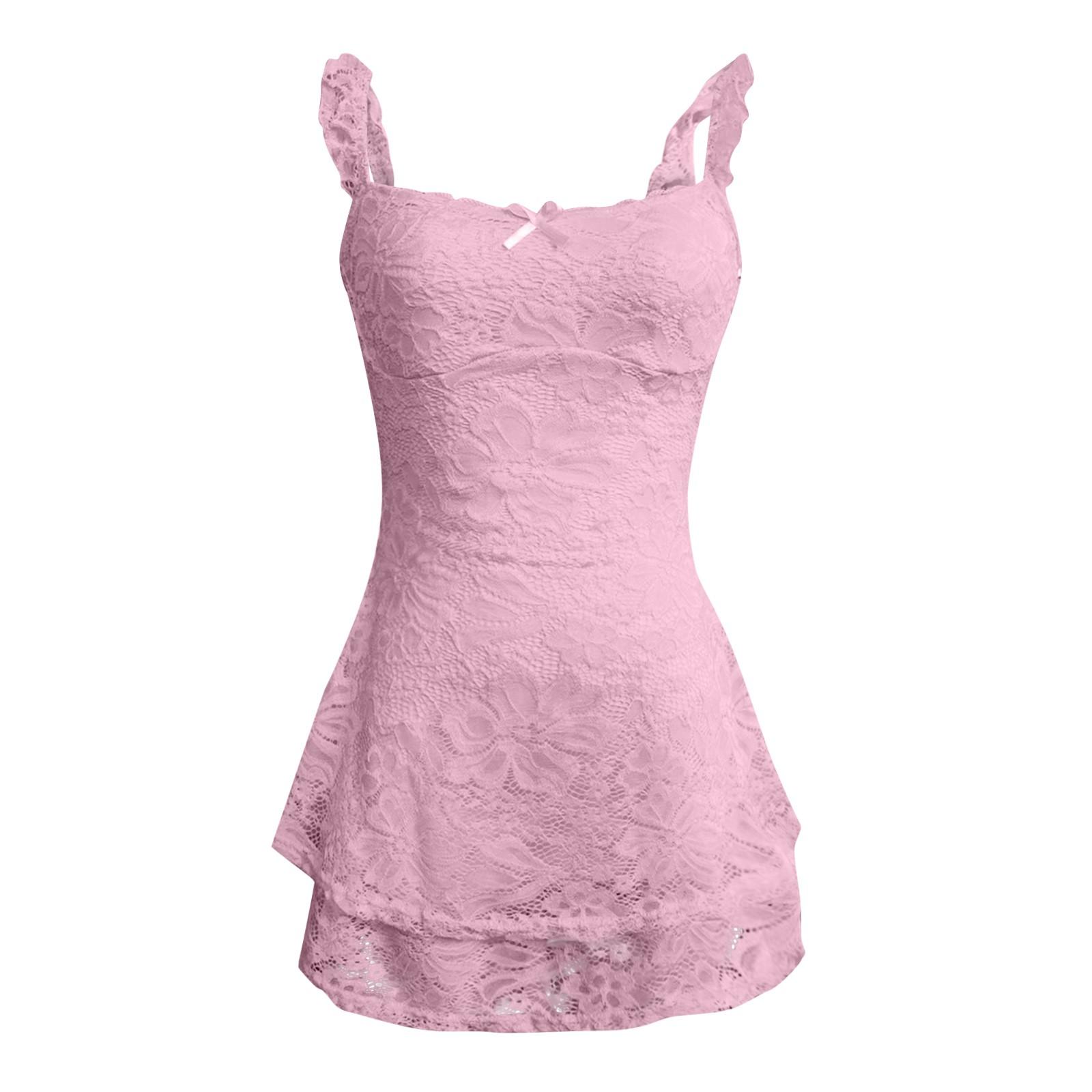 

Женское сексуальное платье без рукавов Повседневные платья без рукавов с кружевной отделкой на завязках M розовый