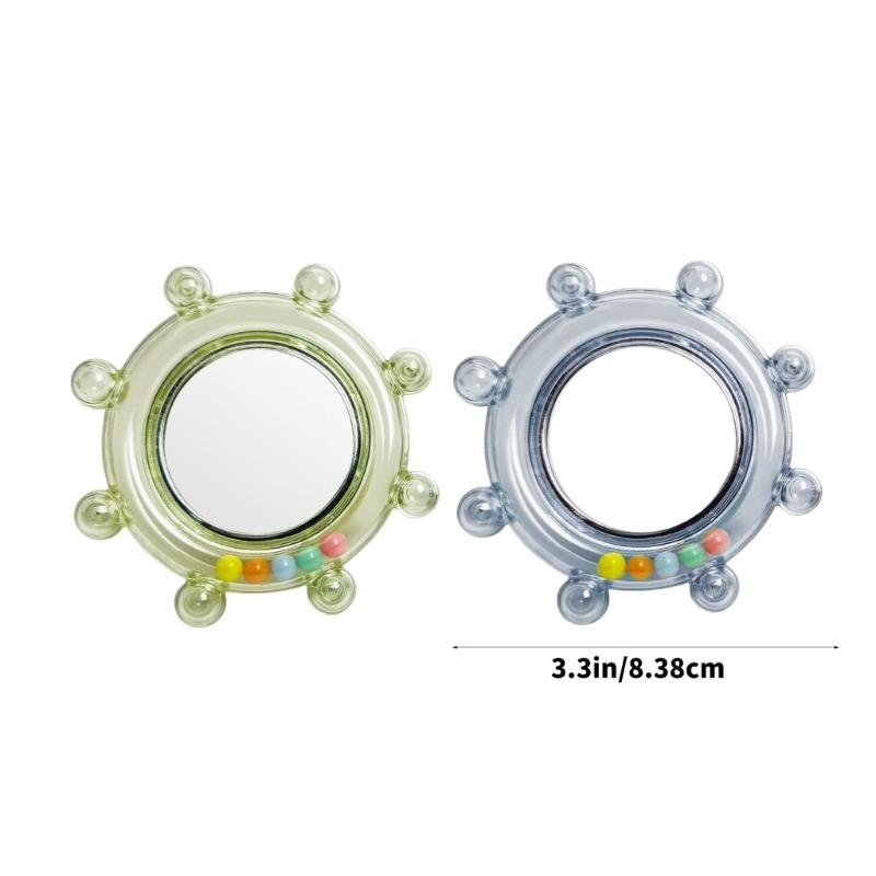 Pet Bird Mirror Play Toy for Small Companion Birds, Rotating Round Cage Mirror with Plastic Frame, 2 Piece Enrichment Set for Routine Use