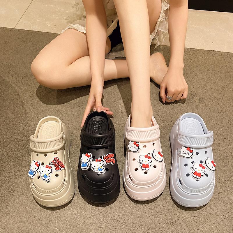 Hole shoes women's summer wear 2025 new thick-soled heightened non-slip beach shoes bag head sandals women