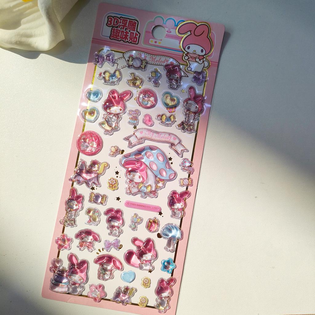 3D Embossed Cute Sanrio Stickers Waterproof Cartoon Decals for Journaling Phone Case DIY Student Stationery Decorative Stickers