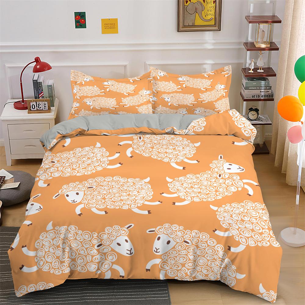 2/3PCS Single-sided Printed Bedding Set,Cartoon Cute Sheep Duvet Cover Set With Pillowcases,Soft and Comfortable Bedding