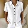 Casual Comfortable Cotton Linen Short Sleeve Button Shirt For Women