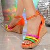 Fashion Narrow Band Mixed Color Platform Sandals Women Ankle Strap Pointed Toe Slide Sandals Fashion Sexy Buckle Non-slip Wedges Sandals