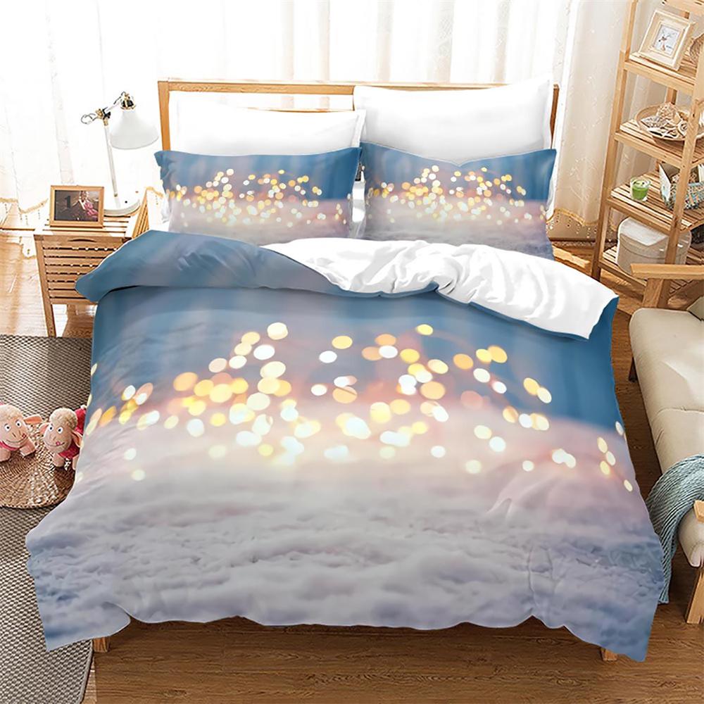 Christmas Duvet Cover Set King Size Snowflake Bells Pattern Festival Bedding Set Polyester Comforter Cover For Kids Boys Girls