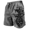 Men's Vintage Shorts Beach Shorts  Street Drawstring Elastic Waist 3D Print Ship Skull Breathable Short Daily Shorts