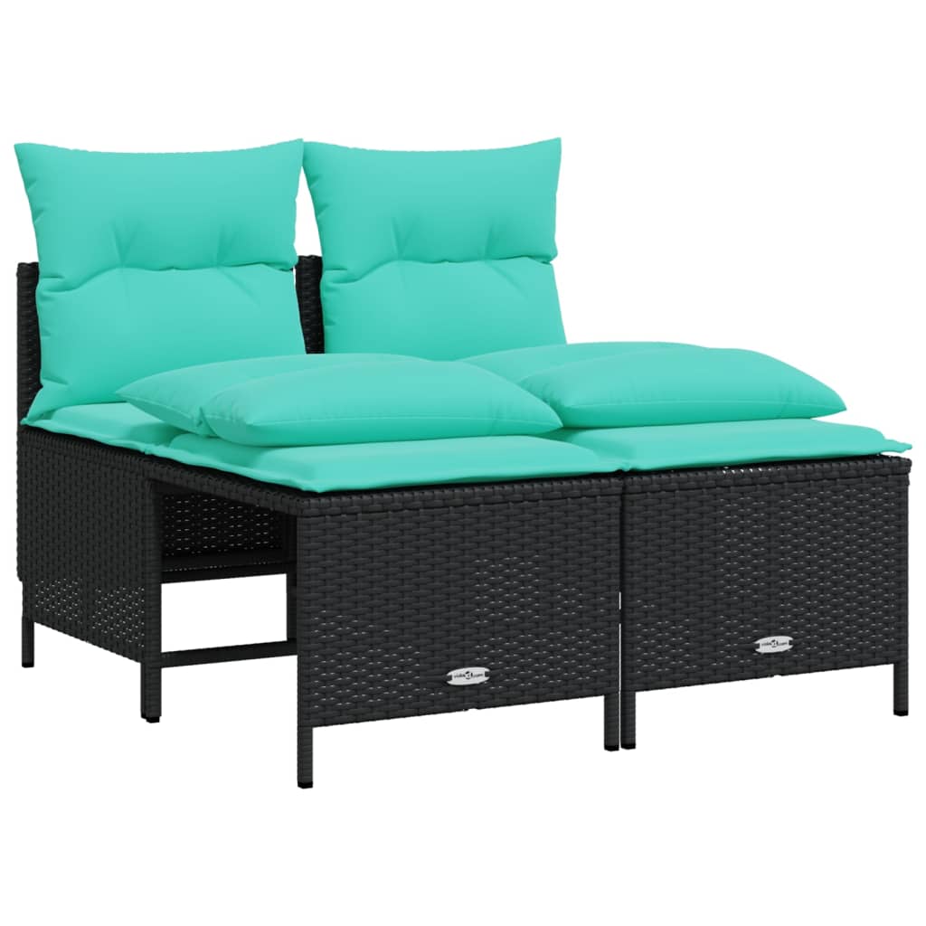 4 Piece Garden Sofa Set with Cushions Black Poly Rattan