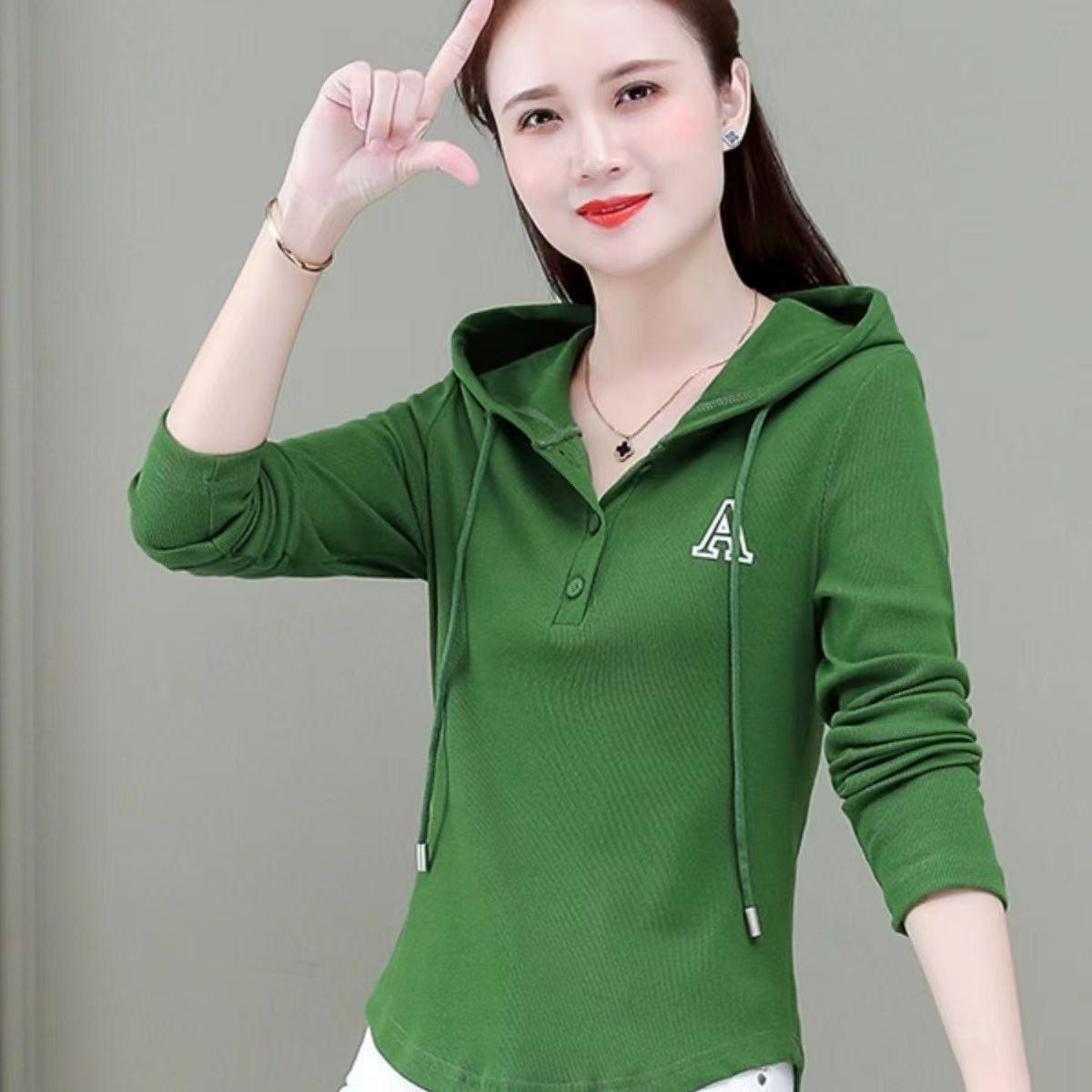 

Модные женские толстовки с капюшоном в корейском стиле на весну и осень 2025 года: Стройнящий, Скрывающий живот, Омолаживающий Double Extra Large зелёный