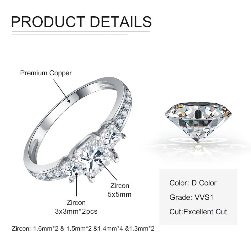 

Rrjzz Square Three Stone Moissanite Diamond Wedding Ring 925 Sterling Silver Women Engagement Ring for Anniversary Fine Jewelry 5