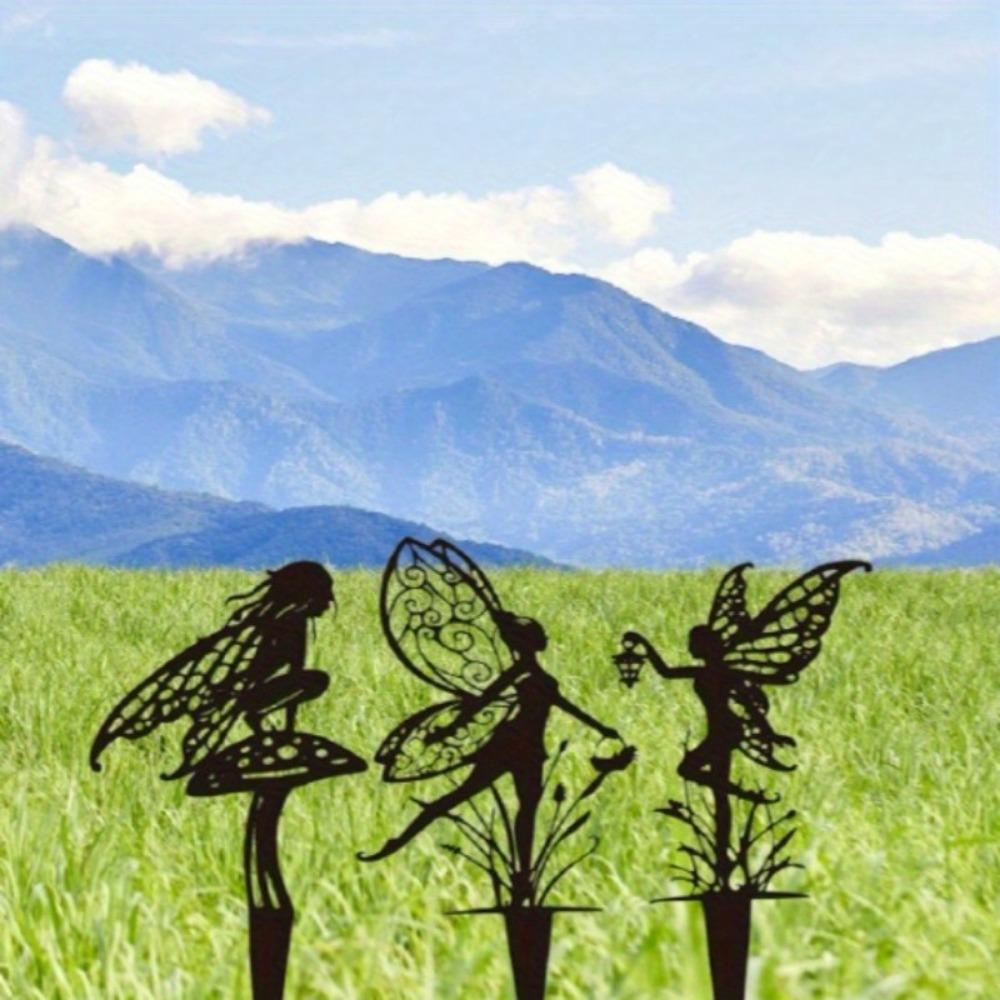 Iron Fairy Garden Stake Outdoor Metal Art Sculpture for Yard Patio Decor