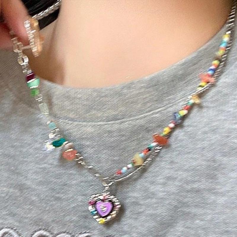 Multicolor Charm Beaded Chain Necklace Versatile For Work Parties Everyday Fashion