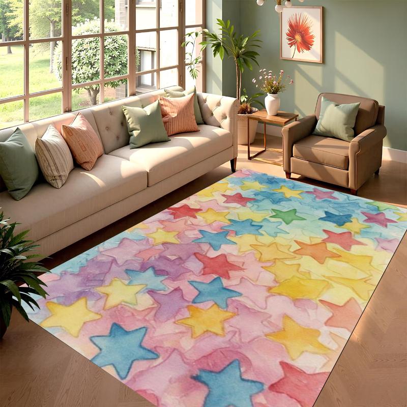 

Watercolor Shell Floor Mat Colorful Orange Star Printed Bedroom Door Mat Colorful Living Room Entrance Decoration Carpet 40X60cm