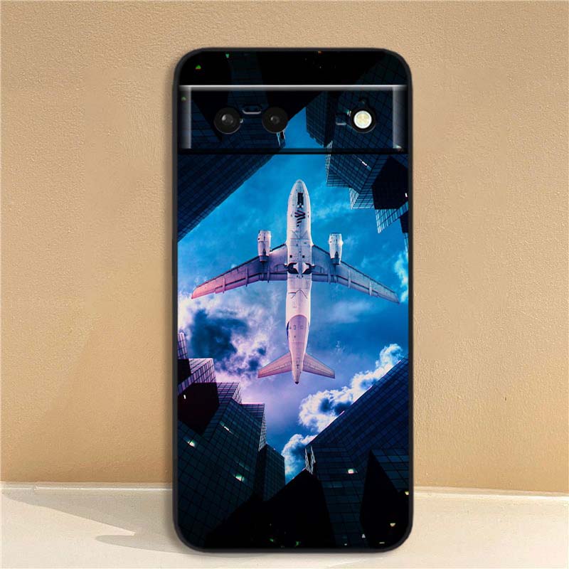 Moderne Flugzeugmuster Handyhülle Für Google Pixel 10 9a 9 8A 8 7 7A 6 6A Pro XL 2024 5G Schwarz Weiches TPU Silikon
