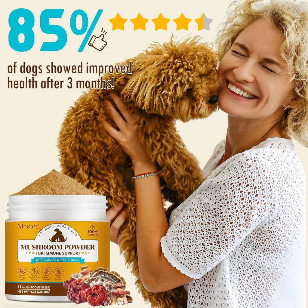 Mushroom Supplement Powder for Dogs & Cats, Turkey Tail Mushroom for Pets, Lipoma for Cats, 11 Organic Mushroom Complex, Partner Guard for Dogs Lumps