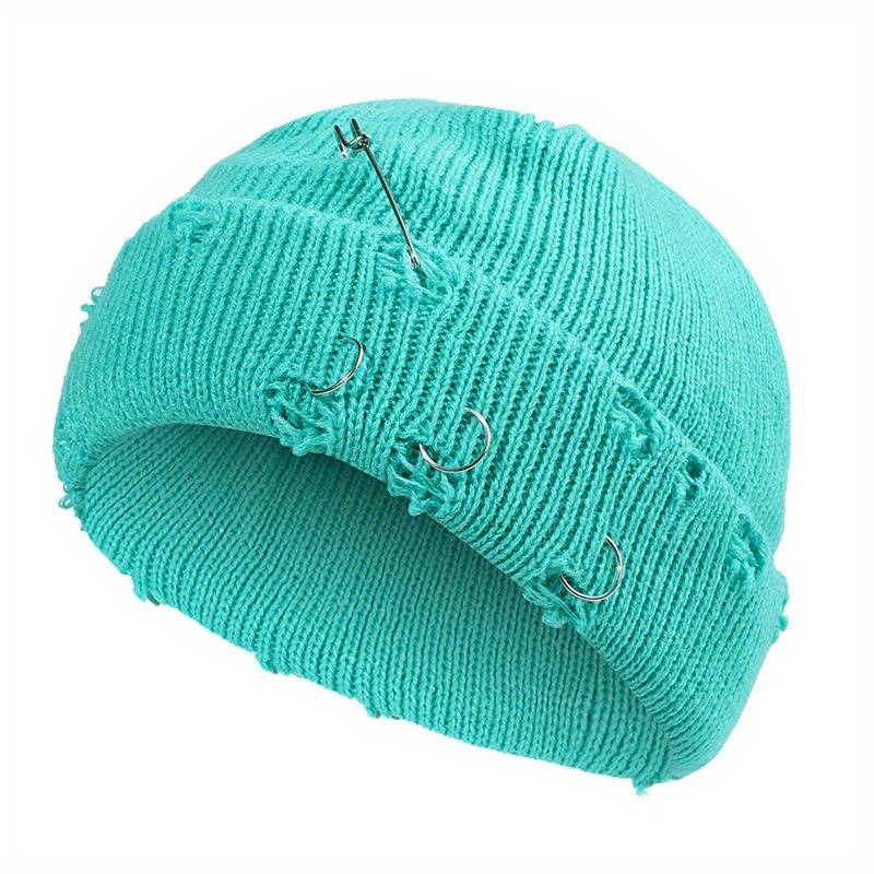 1pc Dark Elastic Knitted Hat with One Pin and Three RingsFor Girls, Without Border