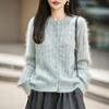 2026 Autumn/Winter Women's Cashmere Wool Cable Knit Cardigan - Brushed Yarn, Round Neck, Long Sleeve Sweater