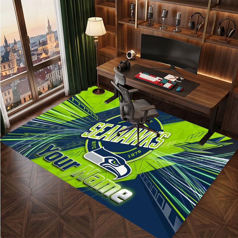 Seattle Seahawks Personalisierter Kristall-Samt-Teppich, Benutzerdefinierter Namens-Text Weicher Anti-Rutsch-Teppich für Wohnzimmer Schlafzimmer