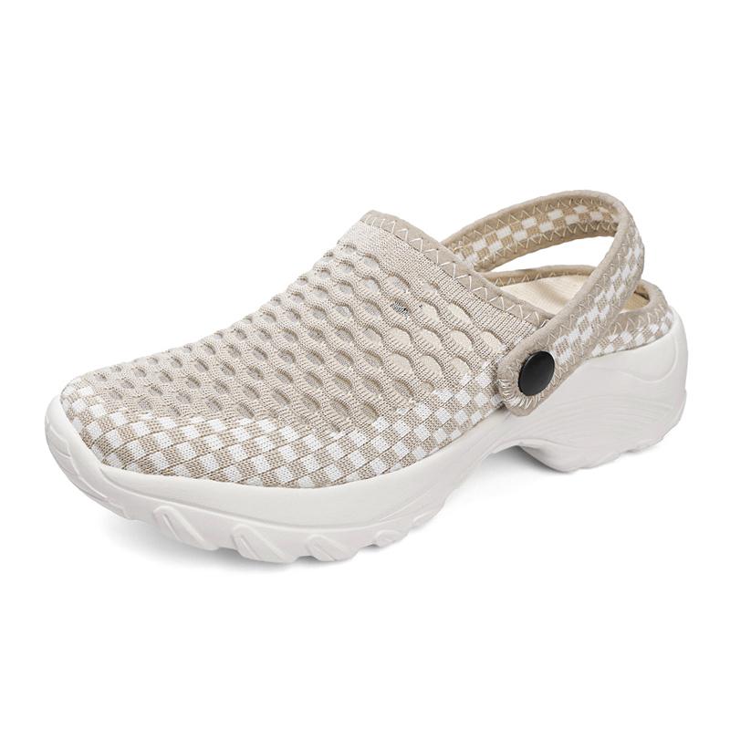 Women Round-toe Half Slippers Breathable Mesh 2 in 1 Slippers Ladies Elastic Casual Walking Shoes Lightweight Slip-ons