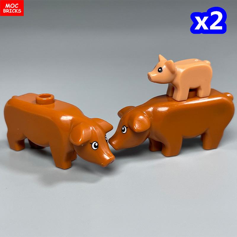 Non-Toxic Moc Bricks City Animal Little Pink Pig Zoo Farm Model Accessories Particles Assembled Educational Kids Toys