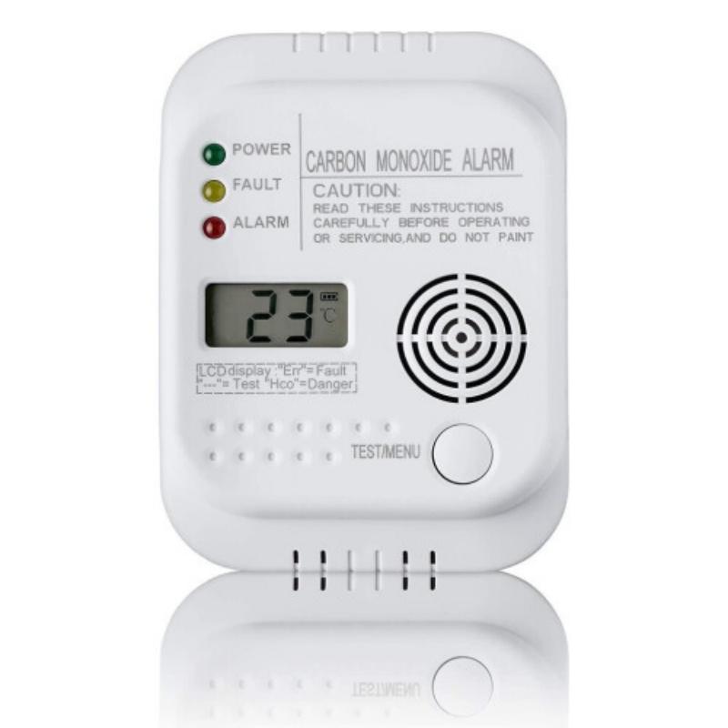 Battery Powered Carbon Monoxide Detector LCD Display CO Gas Sensor Temperature Monitoring Alarm белый