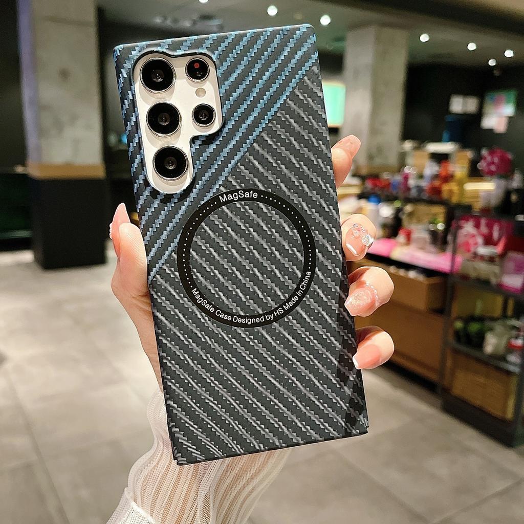 Applicable to Samsung S26Ultra magnetic mobile phone case carbon fiber pattern S25plus ultra-thin PC anti-drop s24 protective case