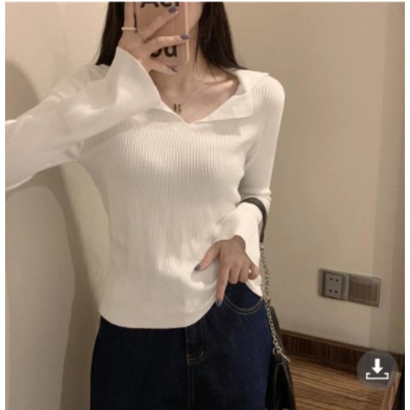 Soft waxy sweater slim and thin retro knitted sweater women's spring and autumn inner cover base new top long sleeves thin