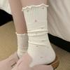 Women's Summer Thin Ballet-style Wooden Ear Side Polka Dot Long Tube Pile Socks
