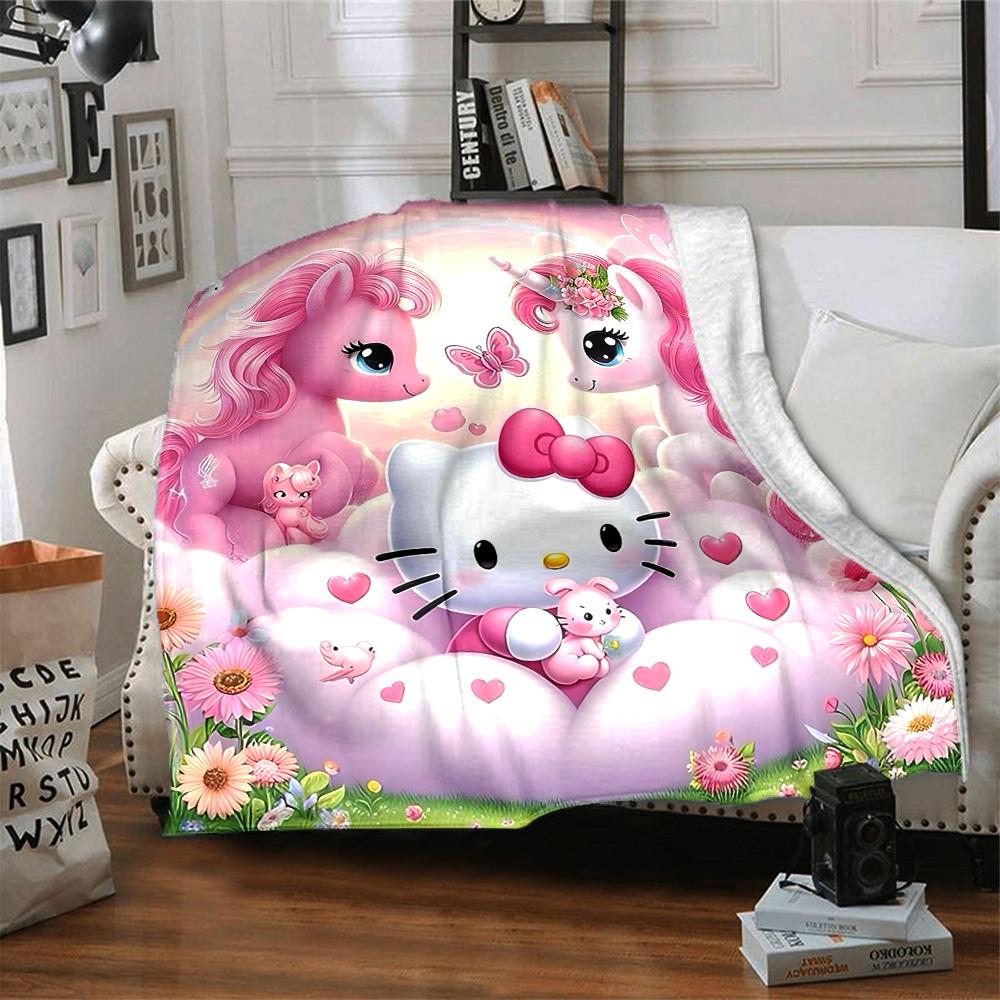 1 Stück Hello Kitty Einhorn Decke Leichte Flanell Überwurfdecke für Sofa Bett Reise Camping Wohnzimmer Büro Couch Stuhl