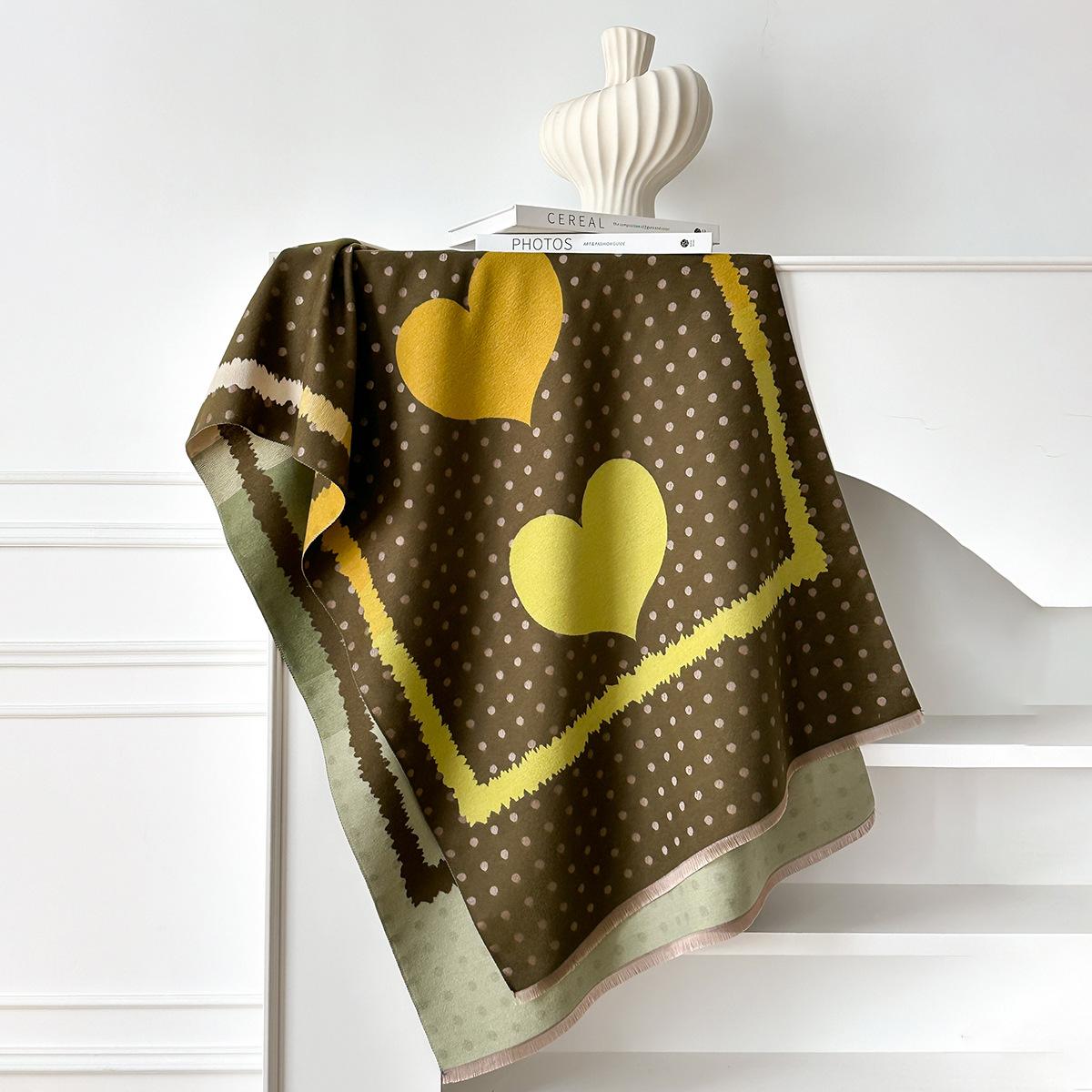 

Осень и Зима Ретро Горошек Любовь Кашемировый Шарф Женский Теплый Двусторонний Элегантный Платок Накидка Внешний Шарф 185*65 зелёный