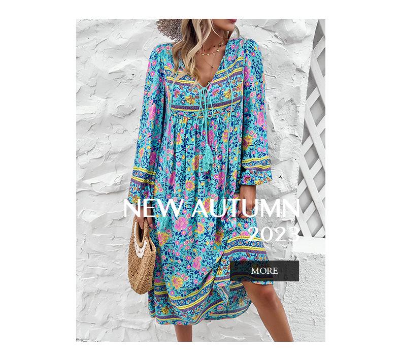 Diyun Damen 2024 Frühling/Sommer Lässiges Urlaubs-Langarmkleid mit Print