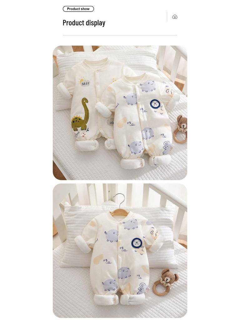 Winter-Ready Baby Bodysuit: 120g Thick Cotton Padded Romper, Pure Cotton Crawling Suit