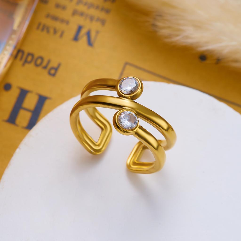 4Pcs Luxury Stainless Steel Cubic Zirconia Open Ring Set for Women Delicate Wavy Spiral Rings Party Stackable Jewelry Gift