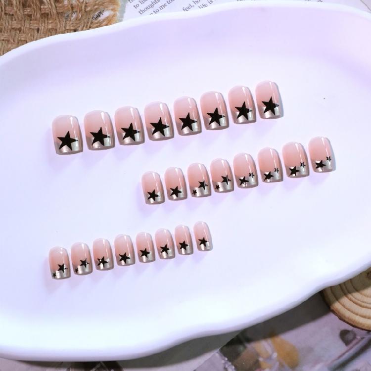 24Pcs Square Press On Nail Glossy Design French Fake Nail Acrylic False Nail,Artificial Nail Glues On Nail for Womens
