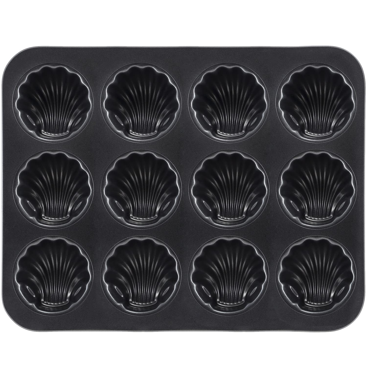 

CHEFMADE Shell-Shaped Madeleine Pan, Non-Stick Cake Pan, 12 Cavities, Black, Size: 32.5*25.7*3.4cm, Cup Size: 6.5cm