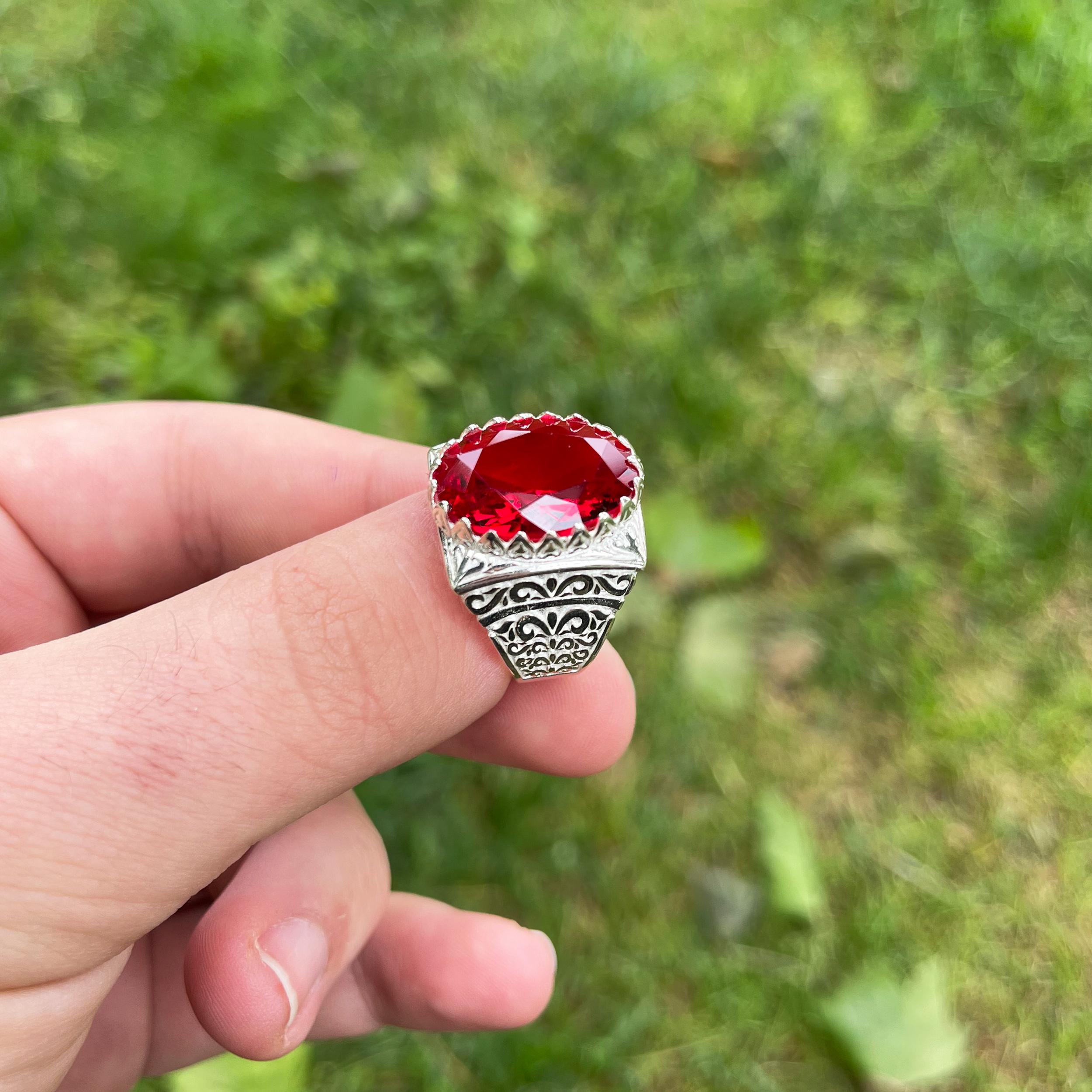 

Турецкие мужские украшения ручной работы из 925 тыс. пробы, роскошное мужское кольцо с рубиновым камнем, тенденции мужских ювелирных украшений 2025 года, идеальный подарок для мужчин, идеально подходит для Дня отца 7 серебряный