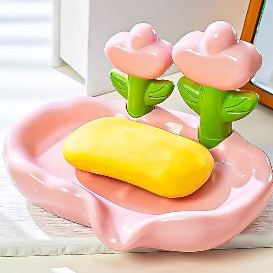 1/2 Stück Blume Seifenhalter Schnell ablaufend Küche Badezimmer Blumig Seifenschale Arbeitsplatten Dekoration Kunststoff Seifenstück Duschseife Behälter Box Tablett