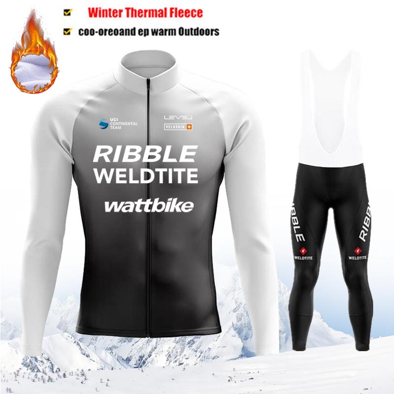 Winter Cycling Jersey Sets Thermal Fleece Bike Jersey + Bib Pants, Long Sleeve Cycling Clothing Sets Man Black Cycling Clothing Asian size-S