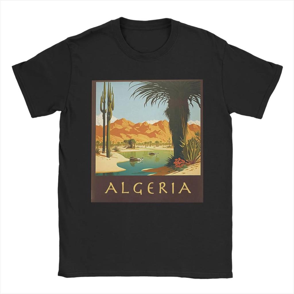 Men's 100% pure cotton T-shirt with Algerian city pattern print, hip-hop streetwear, casual top