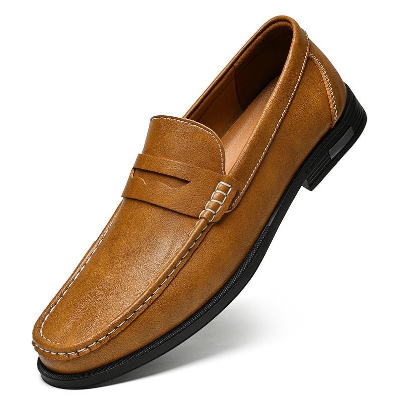 Plus Size Men's Genuine Leather Slip-On Loafers - Casual Driving Shoes with Heel