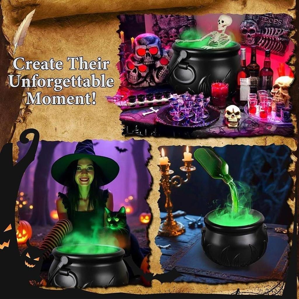 Halloween Witch Cauldron Mist Maker with Lights Indoor Floating Bottle Mist Maker Spooky Horror Holiday Haunted House Pot Prop