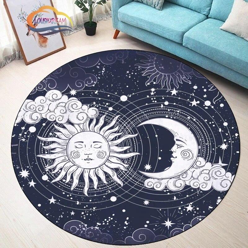Pentagram Carpet Moon Satanic Round Rug Skull &  , Wicca  White  On Black  Goth Home Decor Chair Mats