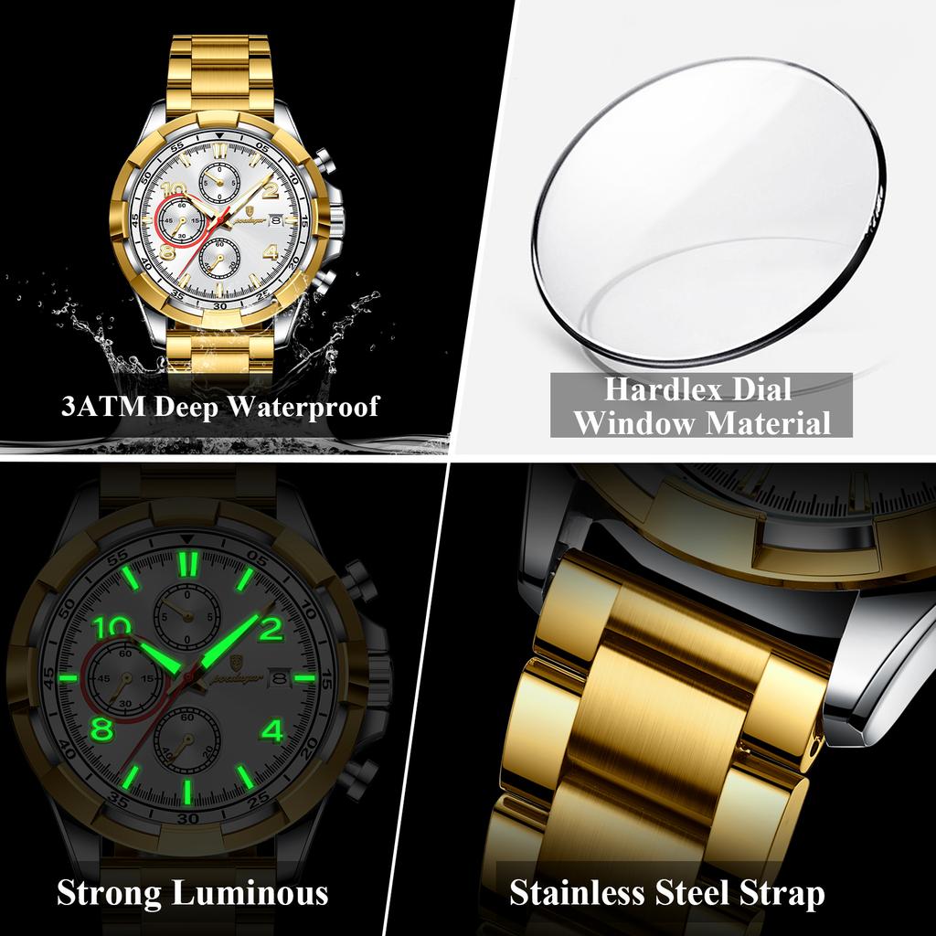 POEDAGAR Fashion Men's Wristwatch Luminous Waterproof Stainless Steel Man Watch Chronograph Date Business Quartz Watches For Men