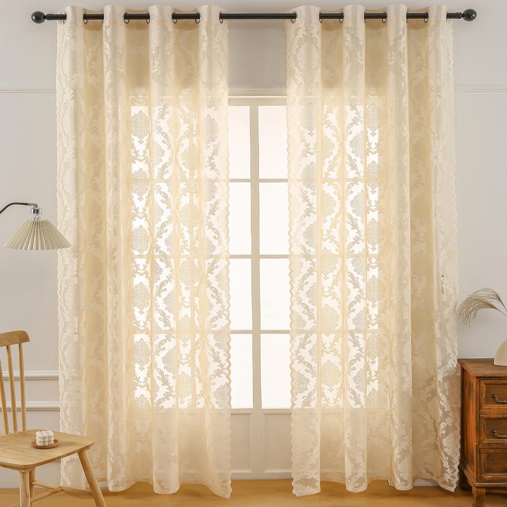 Elegant French White Lace Sheer Curtain with Floral Design - Semi-Transparent, Grommet Top for Easy Hanging - Perfect for Living Room Kitchen Privacy