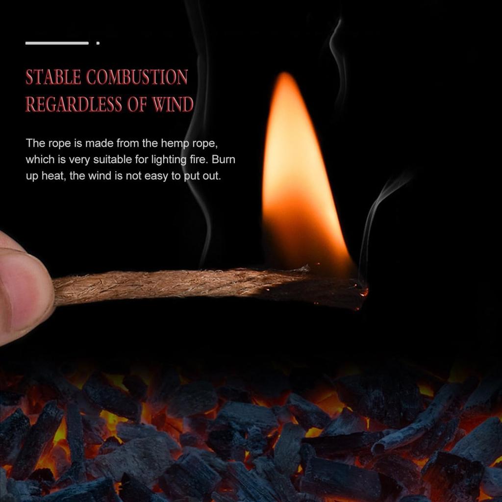 20pcs Outdoor Fire Starter Rope Camping Ignition Hemp Cord for Emergency Fire Lighting Tinder Ropes for Hiking Barbecues Hunting Grilling