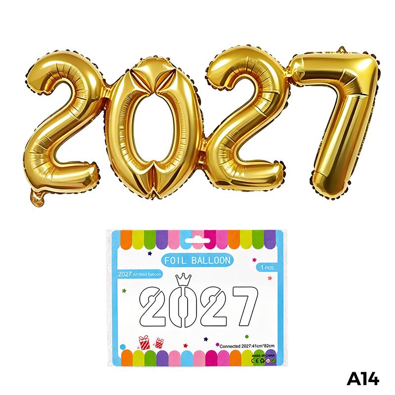 16 Inch Multicolor 2027 Number Balloons Crown Foil Inflatable for New Year Birthday Party Decoration