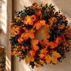 Artificial Fall Wreath 40 cm with Pumpkins, Berries and Maple Leaves for Thanksgiving Front Door Decoration